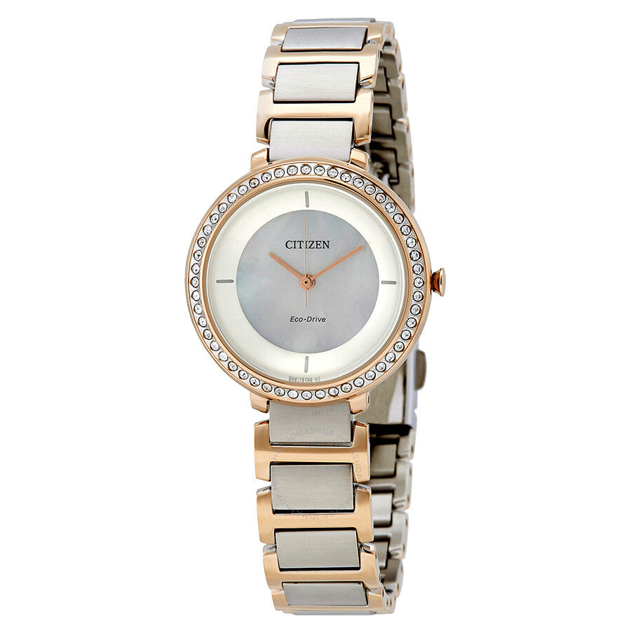 Citizen Silhouette Crystal White Mother of Pearl Dial Ladies Two Tone Watch EM0483-89D - Dawson Watches
