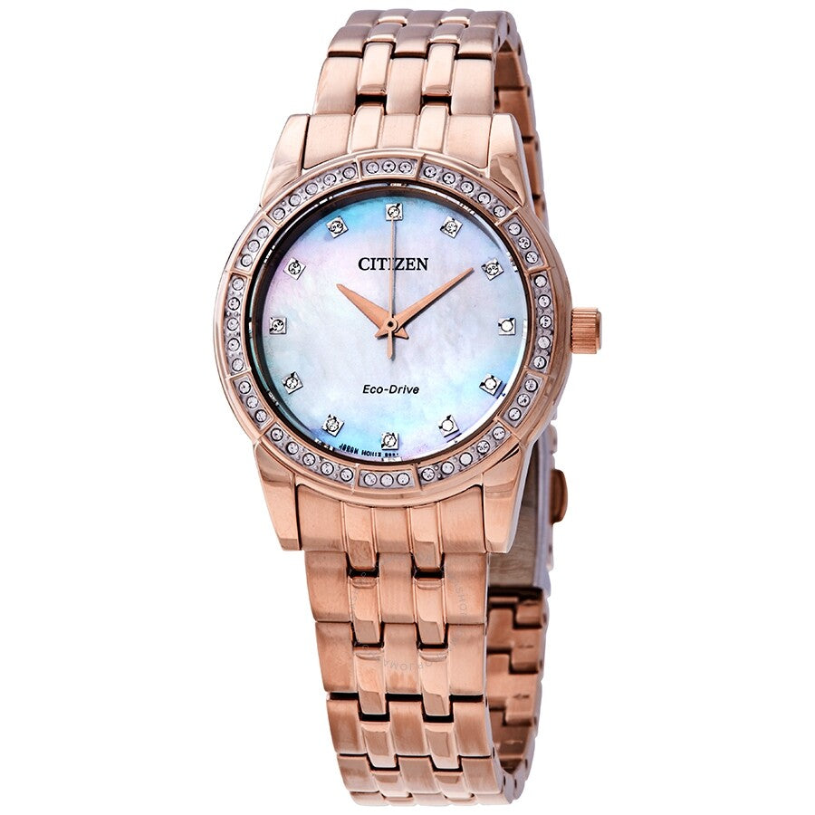 Citizen Silhouette Crystal White Mother of Pearl Dial Ladies Watch EM0773-54D - Dawson Watches
