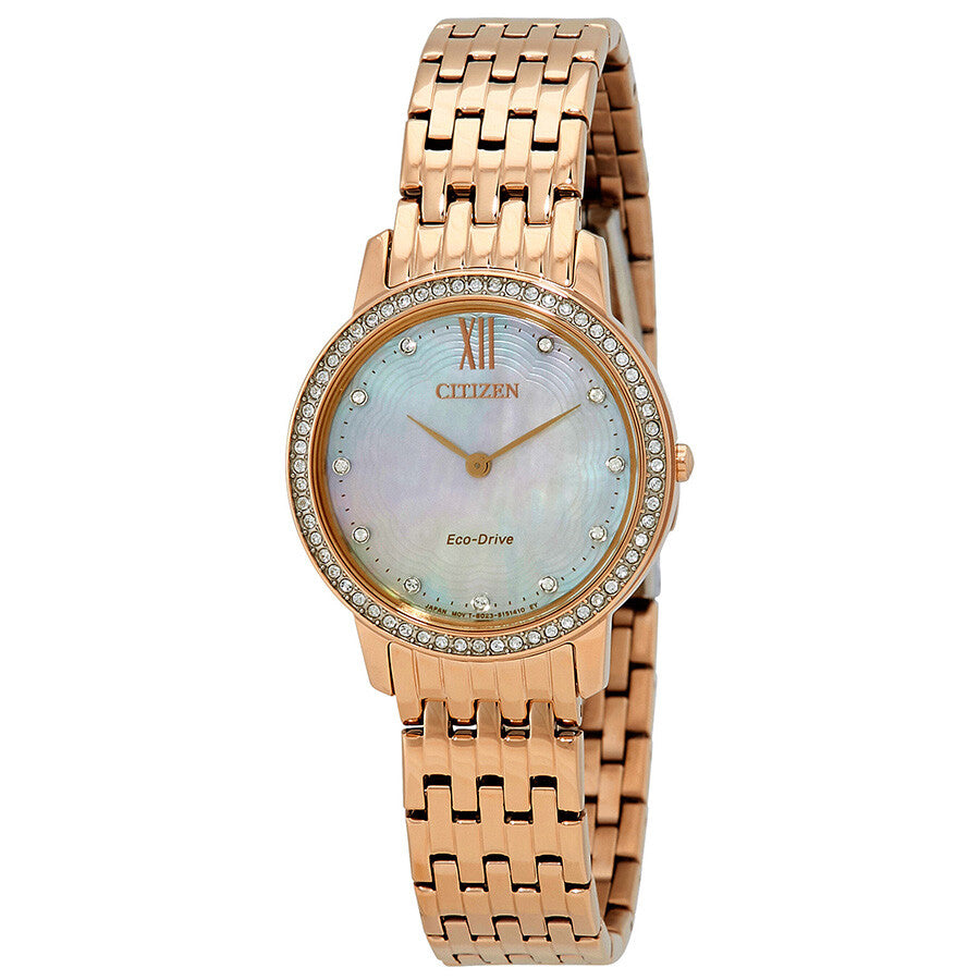 Citizen Silhouette Crystal White Mother of Pearl Dial Ladies Watch EX1483-50D - Dawson Watches