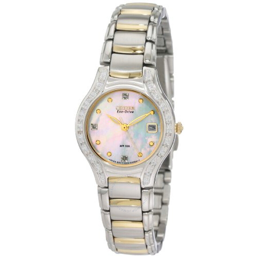 Citizen Silhouette Eco-Drive Diamond Mother of Pearl Dial Two-Tone Ladies Watch EW0974-50D - Dawson Watches