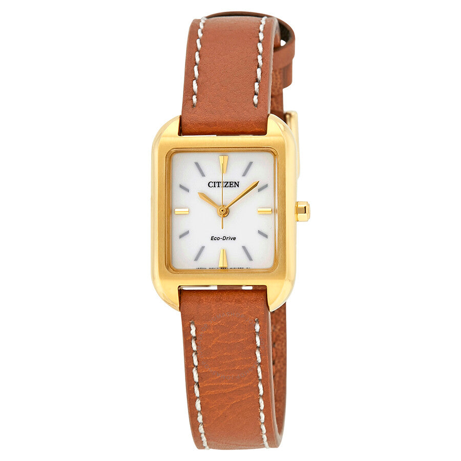 Citizen Silhouette Eco-Drive White Dial Brown Leather Ladies Watch EM0492-02A - Dawson Watches
