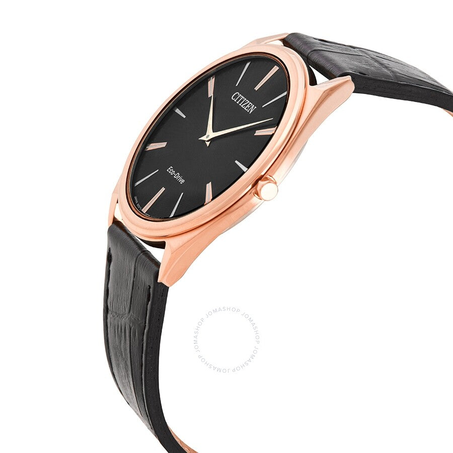 Citizen Stiletto Black Guilloche Dial Black Leather Men's Watch AR3073-06E - Dawson Watches #2