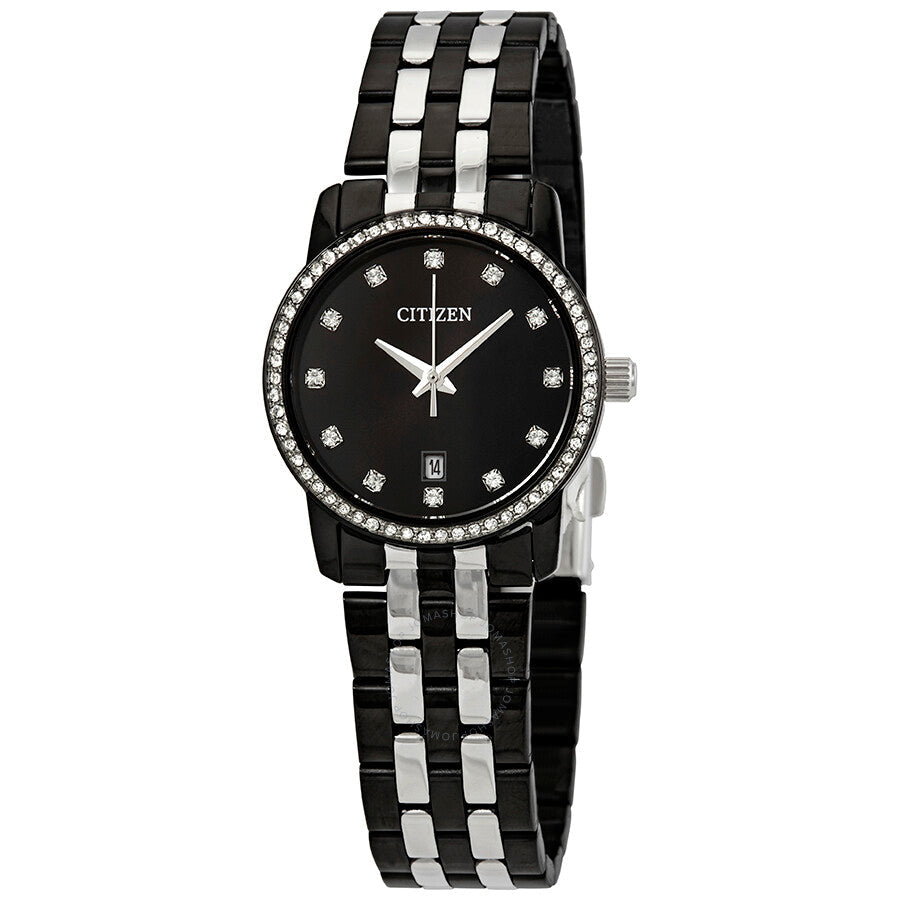 Citizen Swarovski Crystal Black Dial Ladies Watch EU6037-57E - Dawson Watches