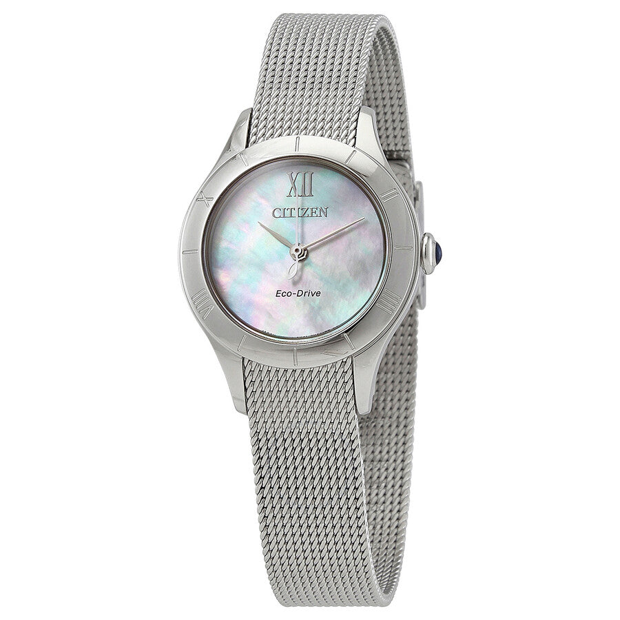 Citizen White Mother of Pearl Dial Stainless Steel Mesh Ladies Watch EM0780-83D - Dawson Watches