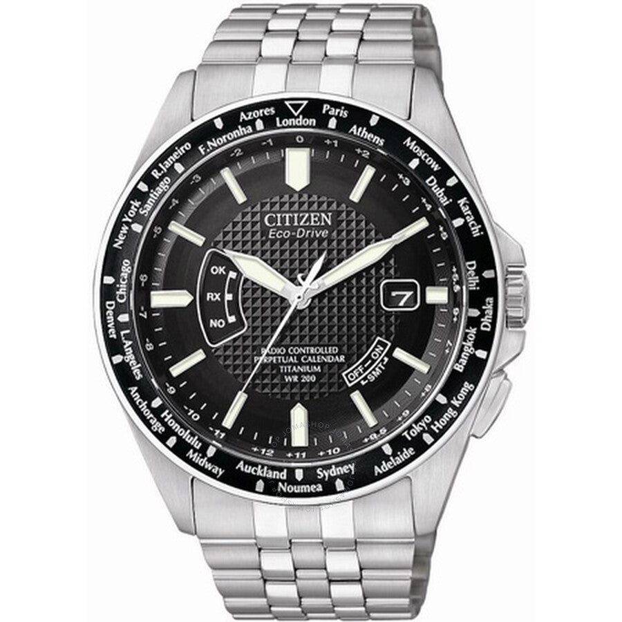 Citizen World Perpetual Black Dial Titanium Men's Watch CB0030-56E - Dawson Watches
