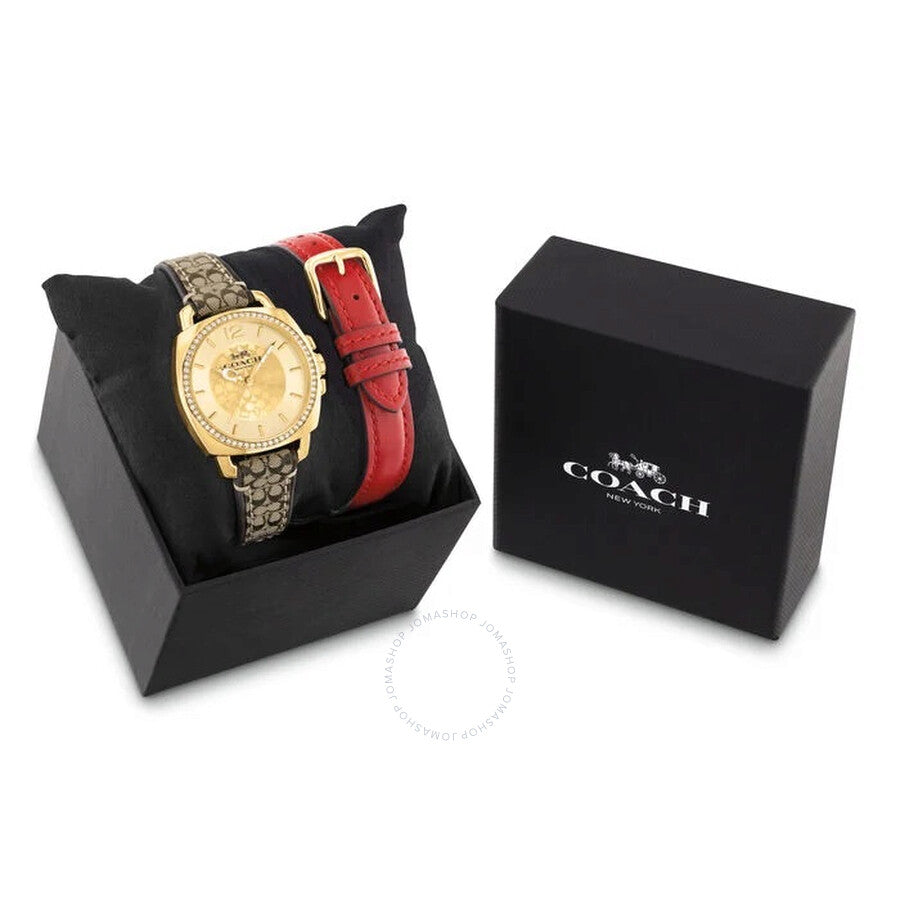 Coach Boyfriend Quartz Crystal Gold Dial Ladies Watch Gift Set - Dawson Watches