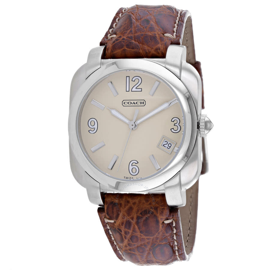 Coach Brown Leather Silver Quartz Beige Dial Men's Watch 14600444 - Dawson Watches