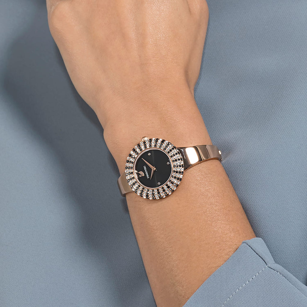Swarovski Crystal Rose Sparkling Micro-Pave Black Dial Rose Gold Tone Women's Watch 5484050