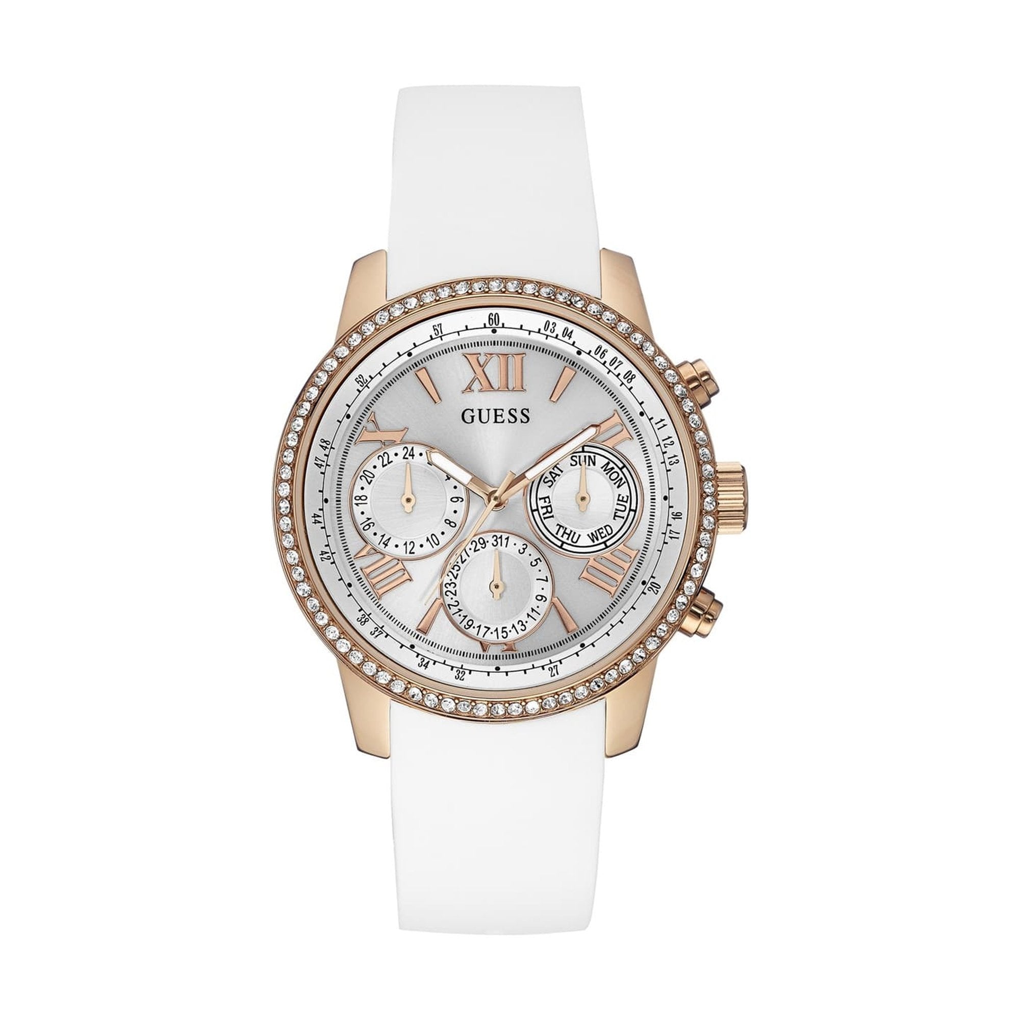 Guess Sport White Silicone Strap Rose Gold Women's Watch  W0616L1 - Dawson Watches