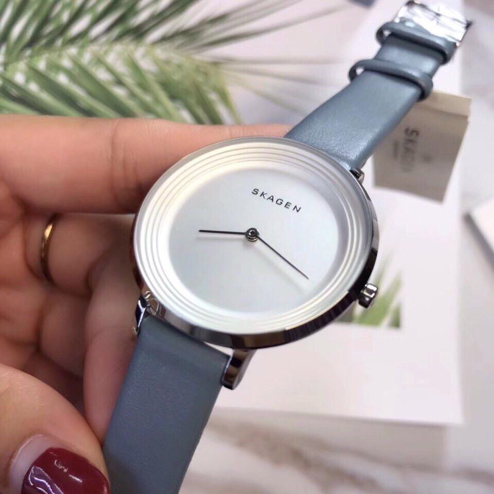 Skagen Ditte White Dial Blue Leather Strap Ladies Watch SKW2335