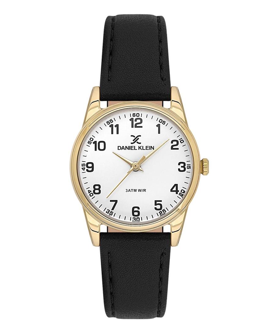 Daniel Klein Arcadia white dial gold watch with black leather strap
