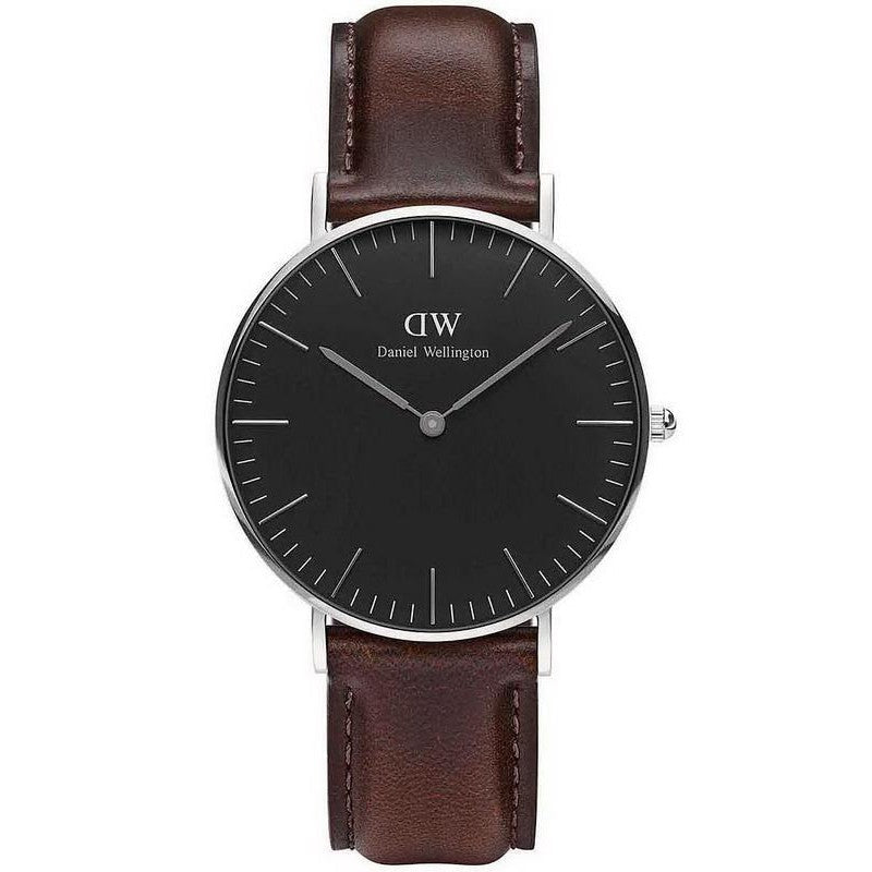 Daniel Wellington Bristol 36mm watch with black dial and dark brown leather strap