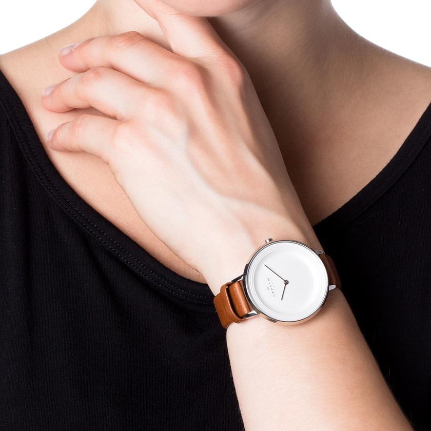 Skagen Ditte Silver Dial Brown Leather Ladies Watch SKW2214