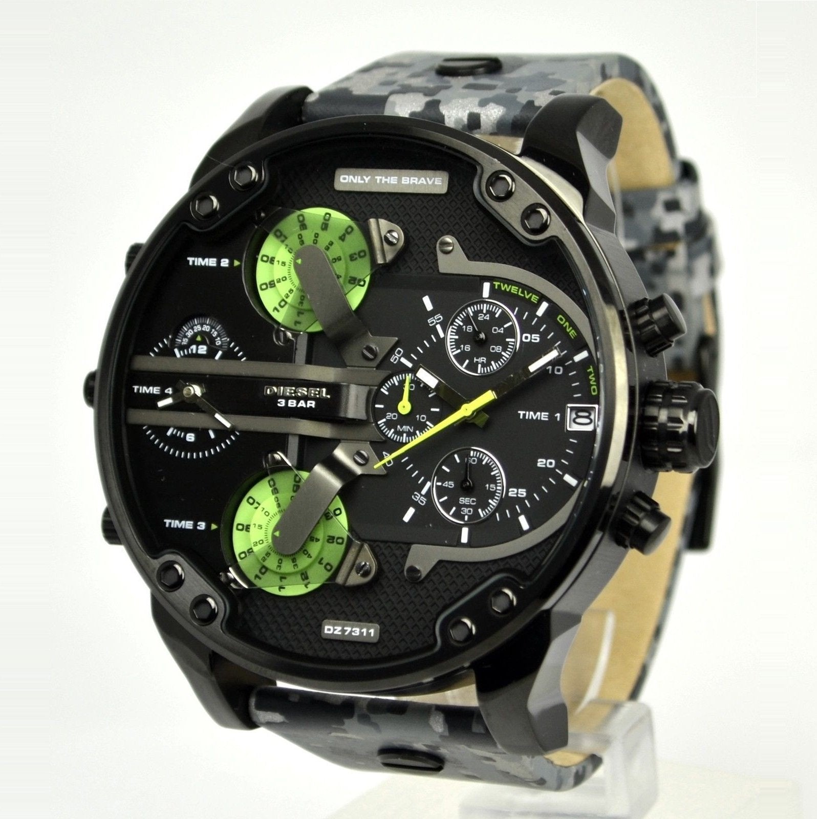 Diesel Big Daddy Camoflauge Genuine Leather GMT Men's Watch DZ7311