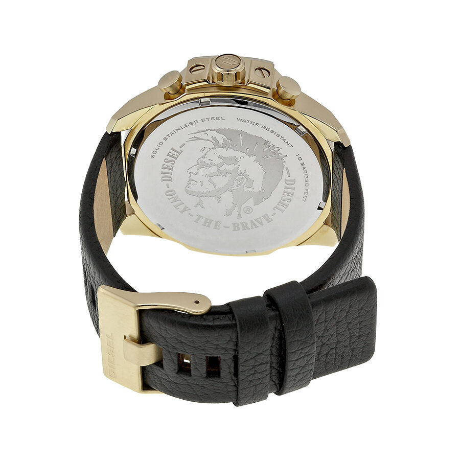 Diesel Mega Chief Gold Case Black Dial Genuine Leather Men's Watch DZ4344