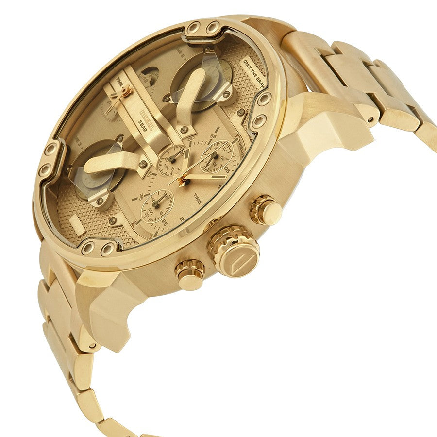 Diesel Big Daddy DZ7399 Gold Stainless Steel 4 Time Zones 30m Water Resistant