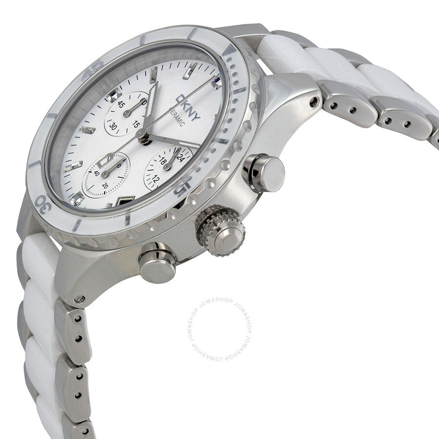 DKNY Chronograph Wite Dial Steel and Ceramic Bracelet Ladies Watch NY8502 - Dawson Watches #2