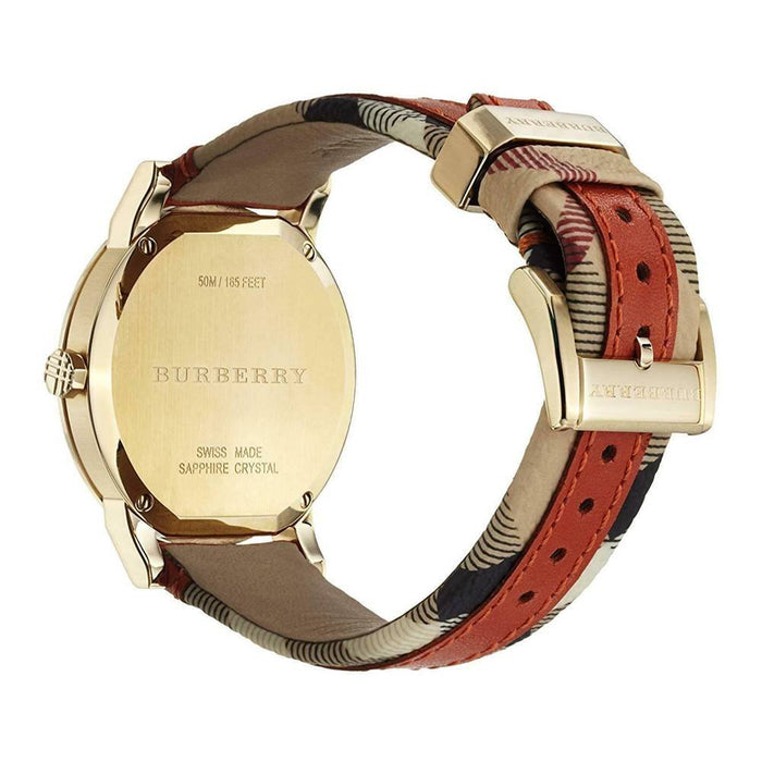 Burberry Women's Swiss Haymarket Check Fabric and Smooth Orange Leather Strap Women's Watch BU9016 - Dawson Watches #2