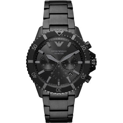 Emporio Armani AR11363 black chronograph watch with stainless steel bracelet