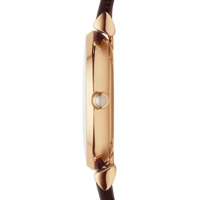 Emporio Armani AR1911 side profile showing rose gold case thickness and brown leather strap