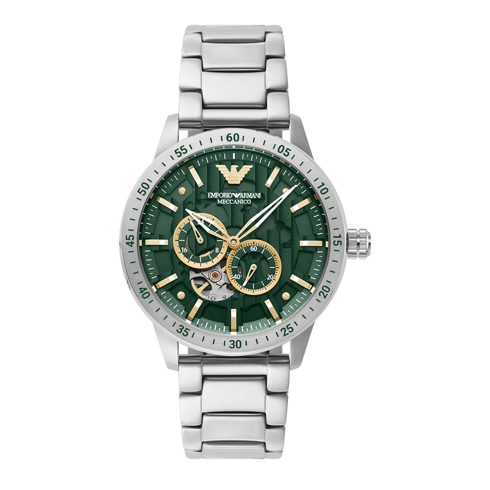 Emporio Armani AR60053 automatic watch with green dial and gold chronograph subdials
