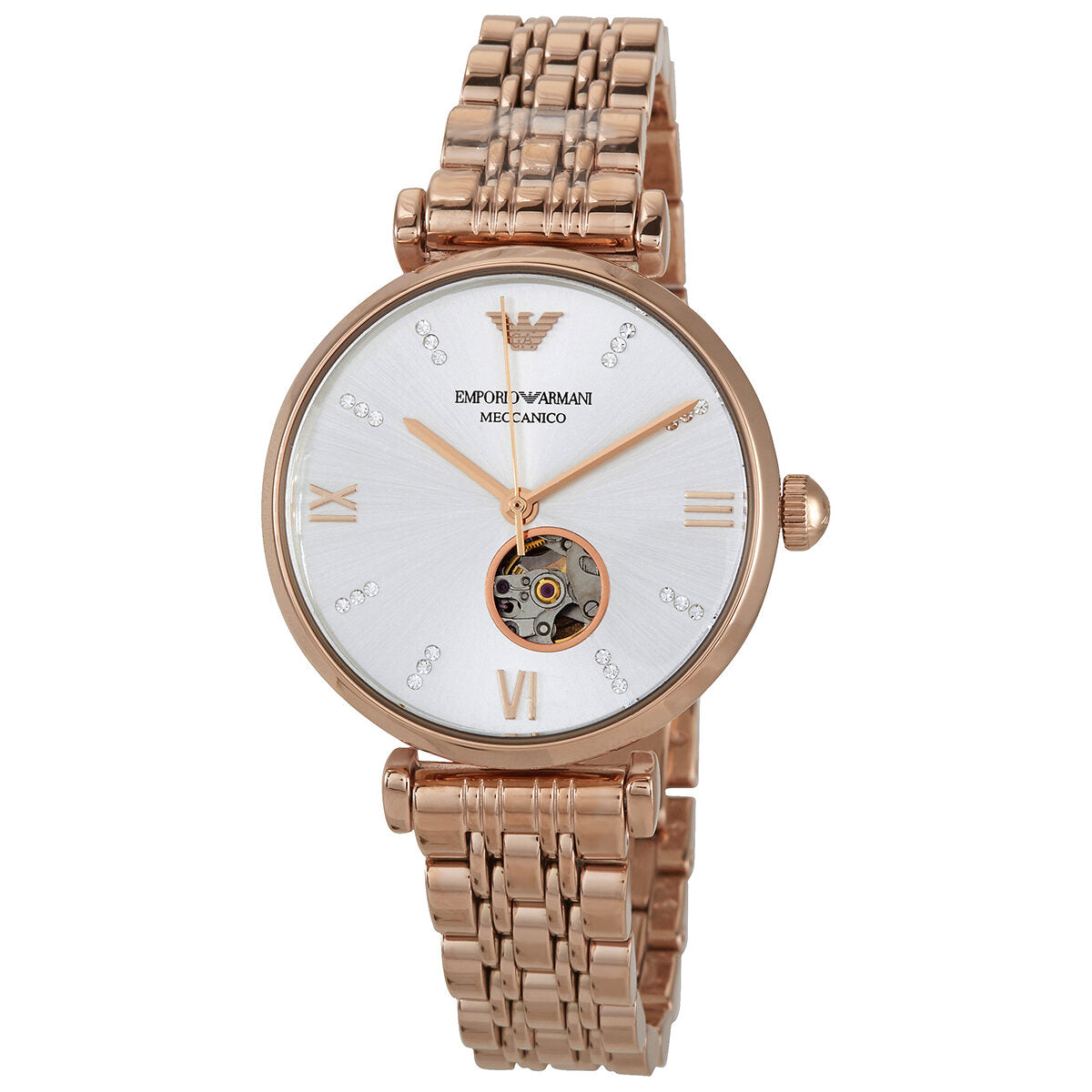 Emporio Armani Automatic Crystal Silver Dial Ladies Watch AR60023 - Dawson Watches
