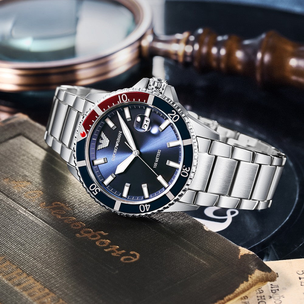 Emporio Armani Classic Blue Dial Pepsi Bezel Men’s Watch AR11339 - Watch
