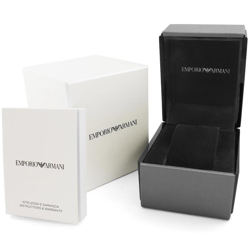 Emporio Armani Gianni watch packaging including white instruction booklet and black presentation box
