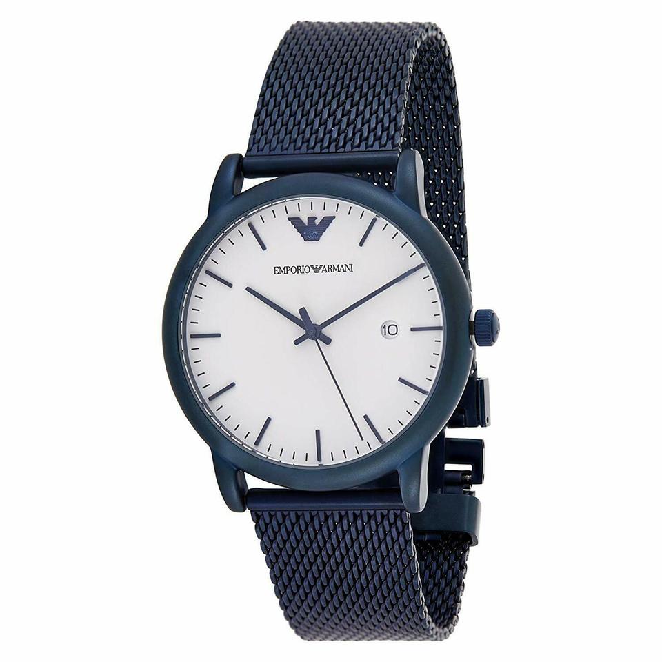 Emporio Armani Luigi white dial men's watch with blue steel case and mesh strap