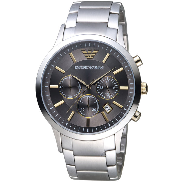 Emporio Armani Renato chronograph watch with grey dial, stainless steel case and bracelet