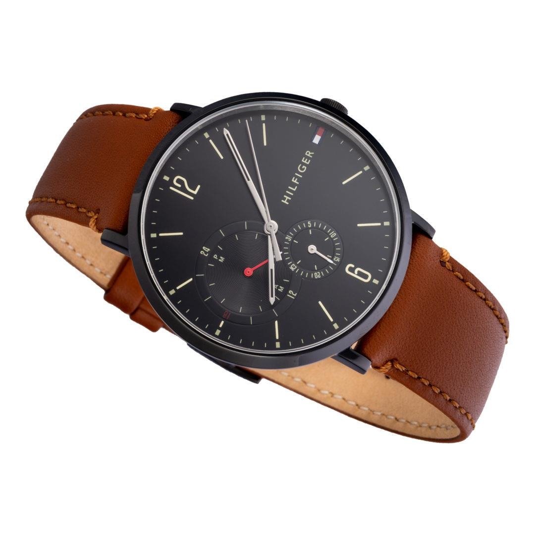 Tommy Hilfiger Black Dial Brown Leather Strap Men's Watch 1791510