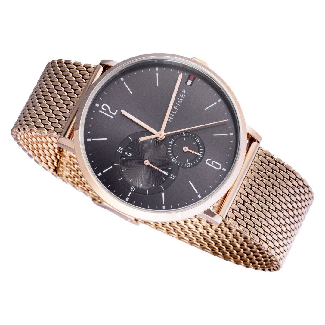 Tommy Hilfiger Grey Dial Rose Gold Mesh Watch 1791506