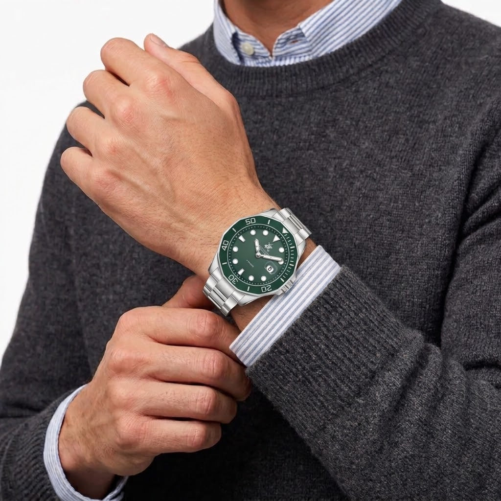 Beverly Hills Polo Club 5 Year Green Dial Silver Date Watch BP3878X.370