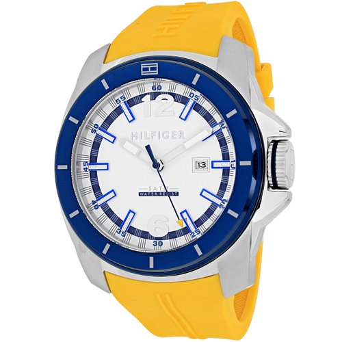 Tommy Hilfiger White and Navy Dial Yellow Rubber Men's Watch 1791115