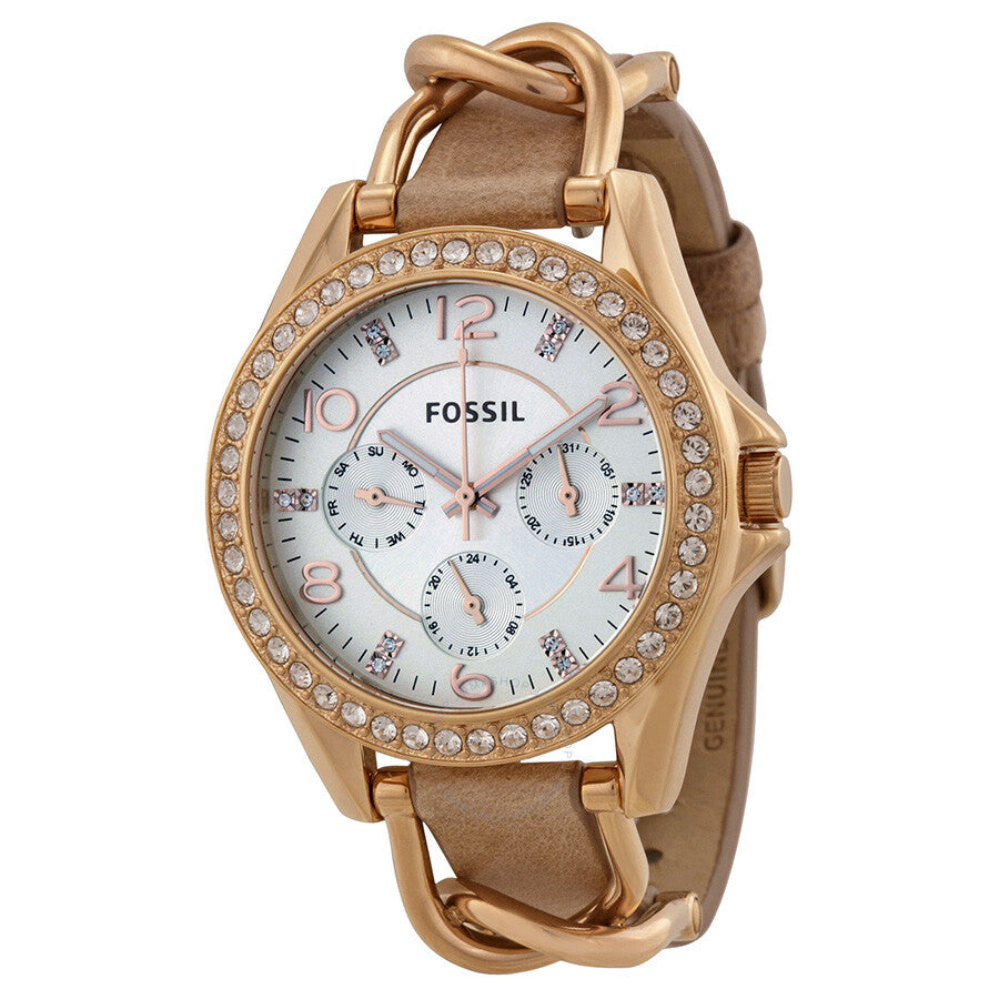 Fossil Riley Multi-Function Sand Dial Bone Leather Ladies Watch ES3466 - Dawson Watches