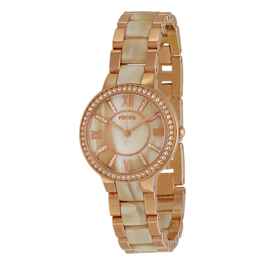 Fossil Virginia Rose Dial Rose Gold-tone and Horn Acetate Ladies Watch ES3716 - Dawson Watches