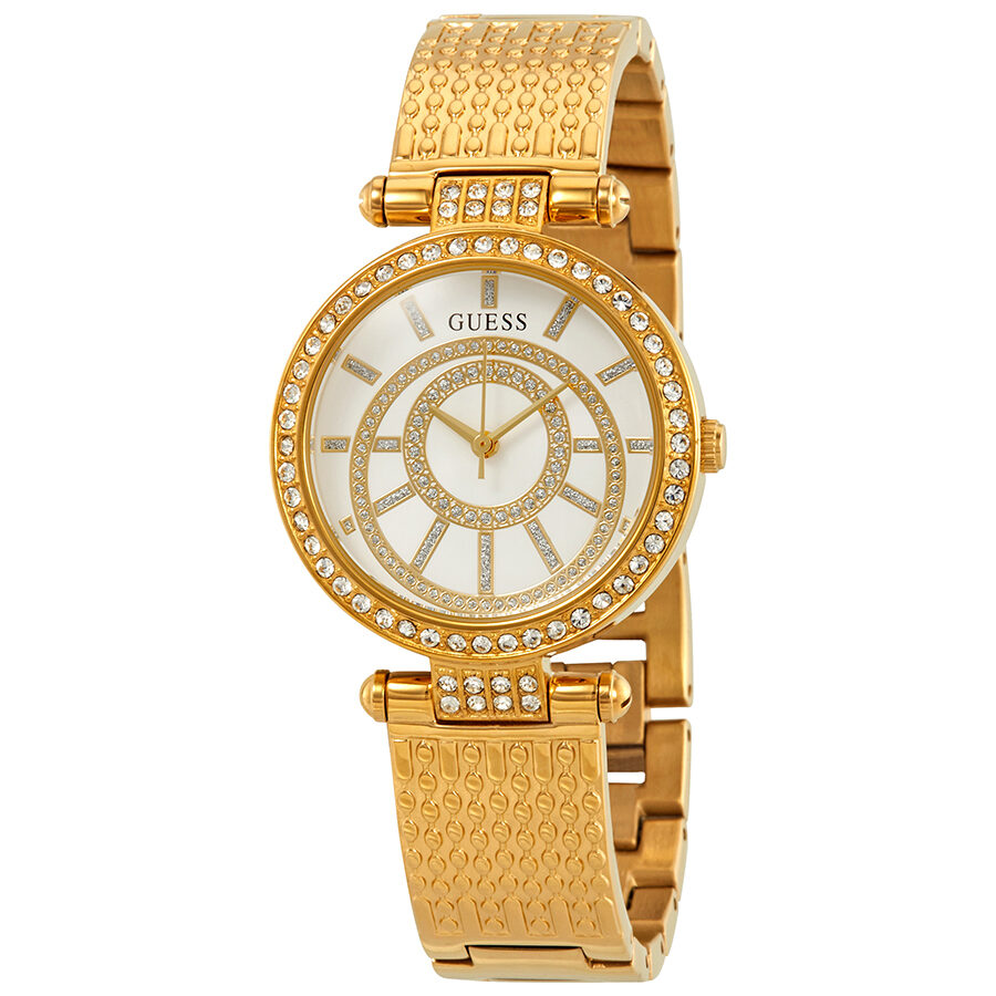 Guess Muse Crystal Silver Dial Ladies Gold-tone Watch W1008L2 - BigDaddy Watches