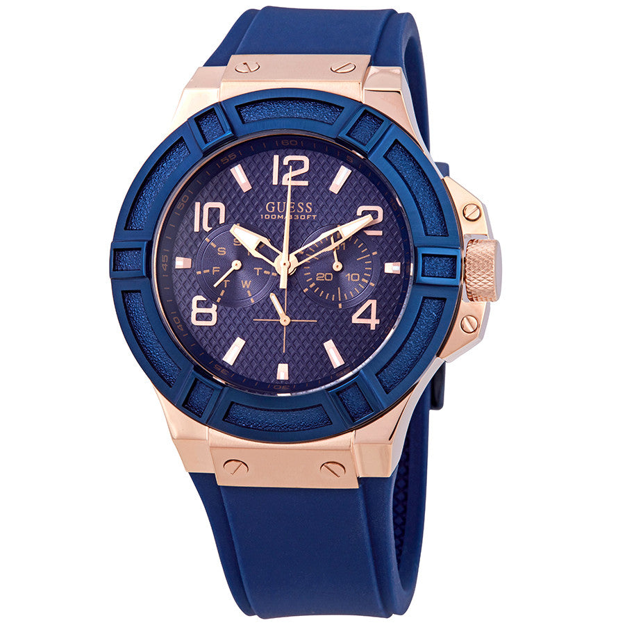 Guess Rigor Blue Dial Silicone Strap Men's Watch W0247G3