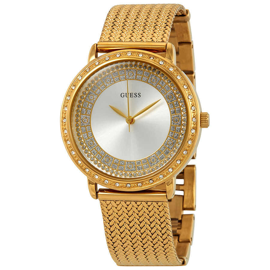 Guess Willow Crystal Silver Dial Yellow Gold PVD Ladies Watch W0836L3 - BigDaddy Watches