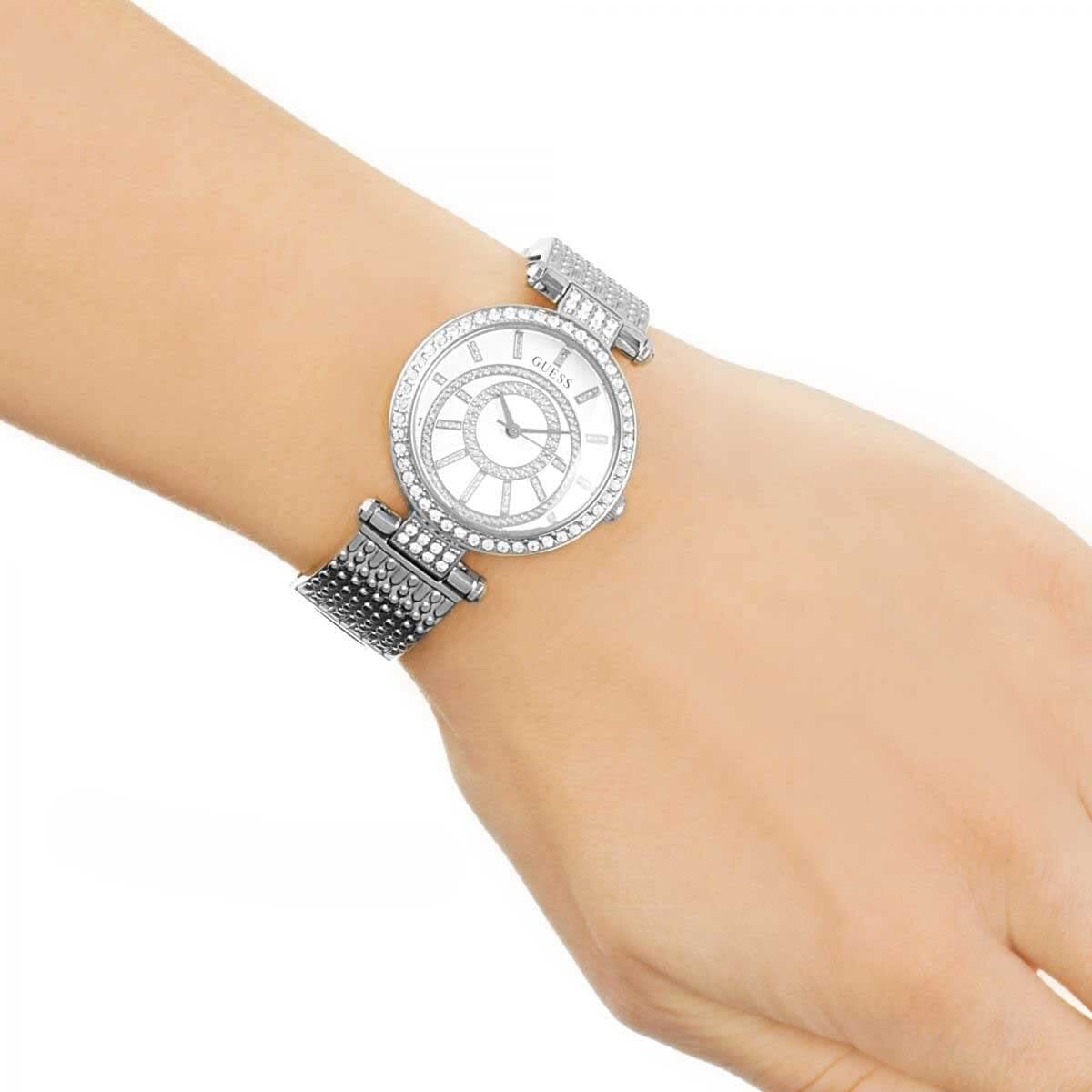 Guess Muse Crystal Silver Dial Ladies Watch W1008L1