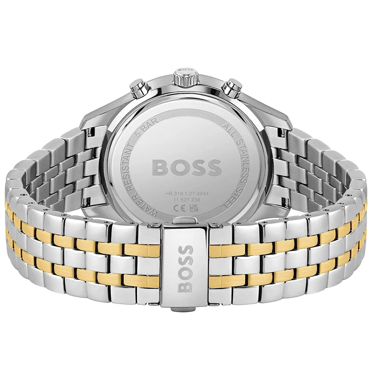 Hugo Boss Associate watch caseback showing water-resistant engraving and model number