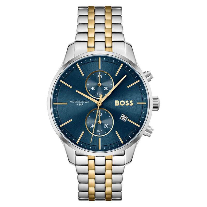 Hugo Boss Associate chronograph watch with blue dial and two-tone stainless steel strap