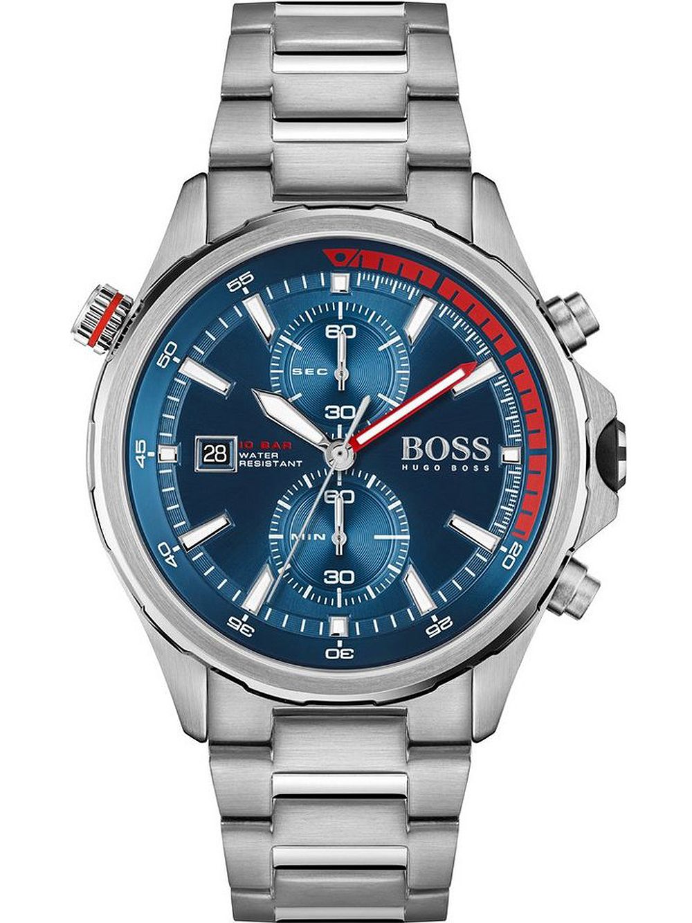 Hugo Boss Globetrotter chronograph watch with blue dial and stainless steel case