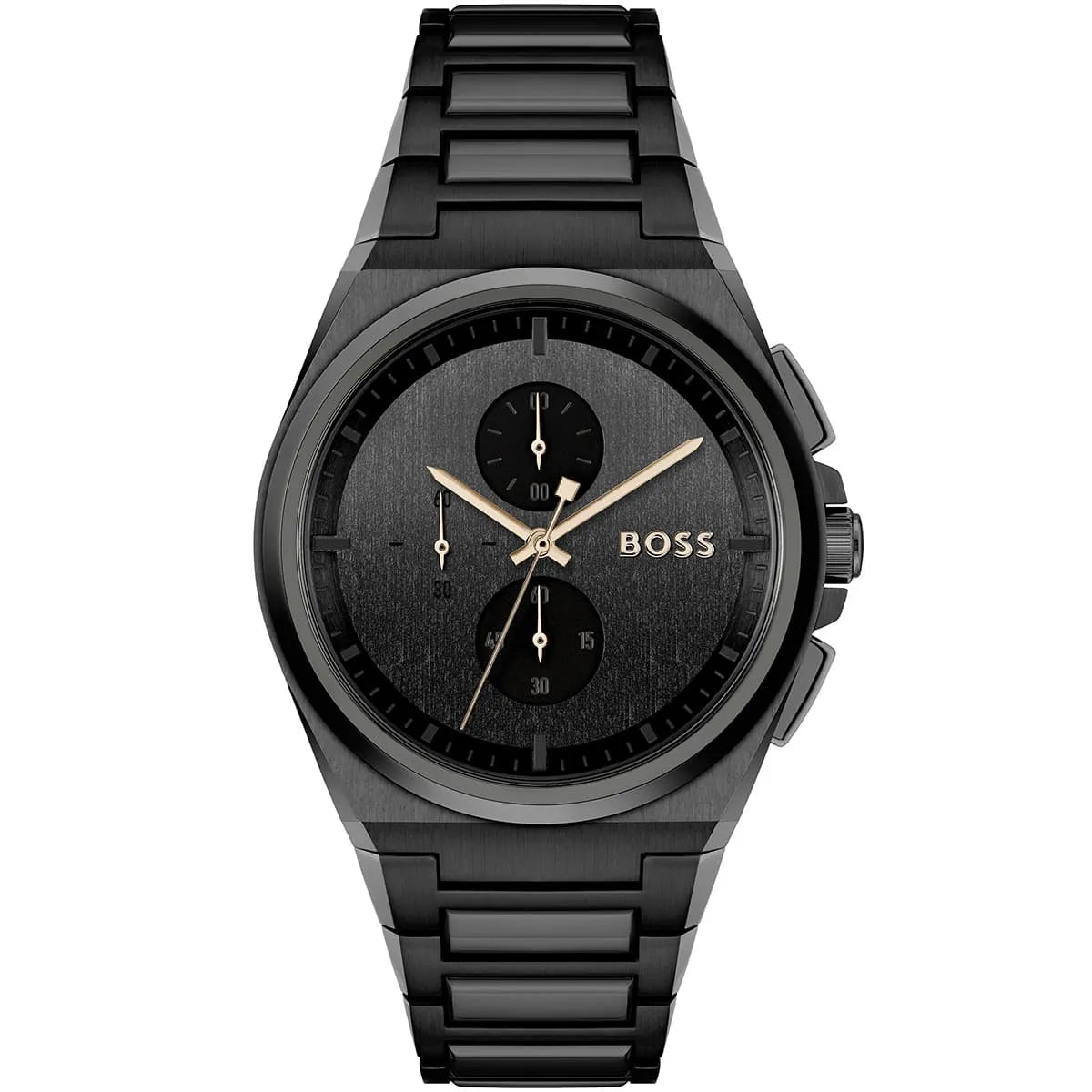 Hugo Boss Steer chronograph men's watch with black dial and rose gold accents