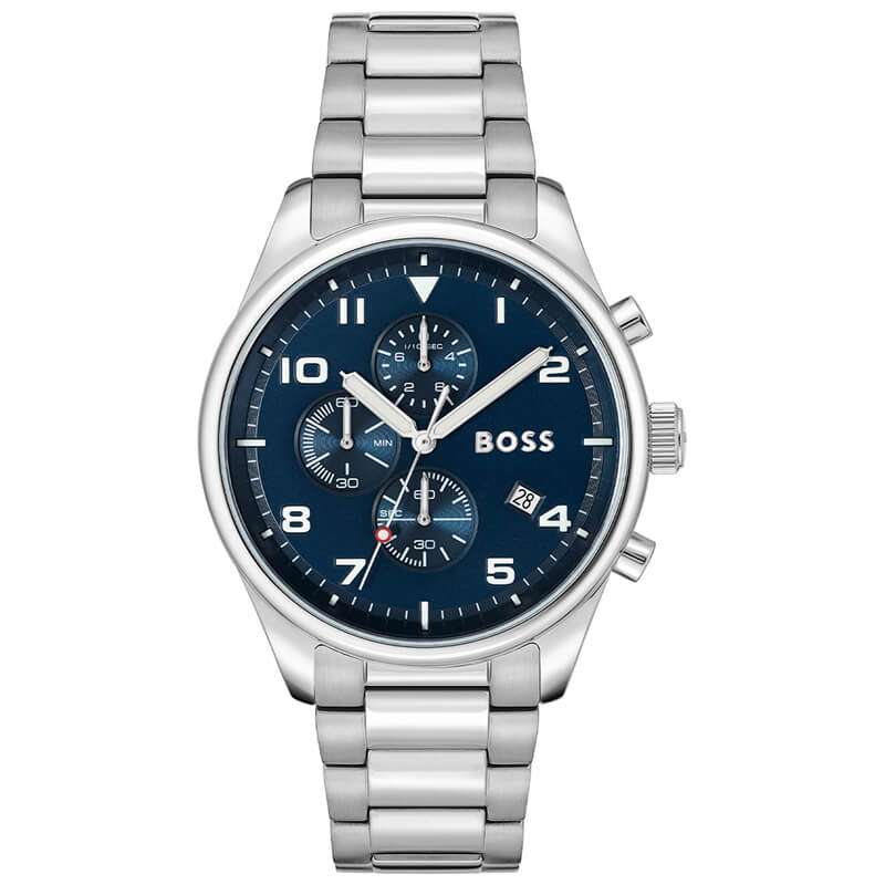 Hugo Boss View Chronograph Blue Dial Silver Steel Strap Watch For Men - 1513989