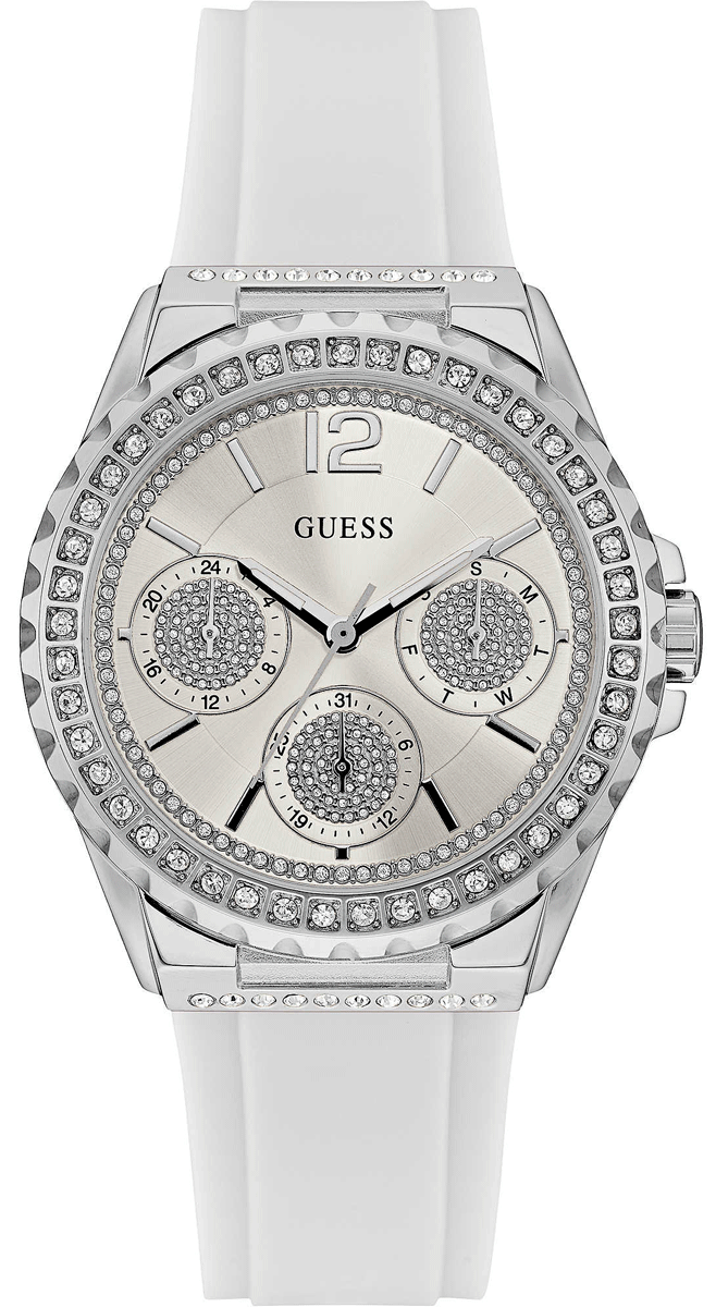 Guess Starlight White Rubber Strap Crystal Dial Women's Watch  W0846L8 - Dawson Watches