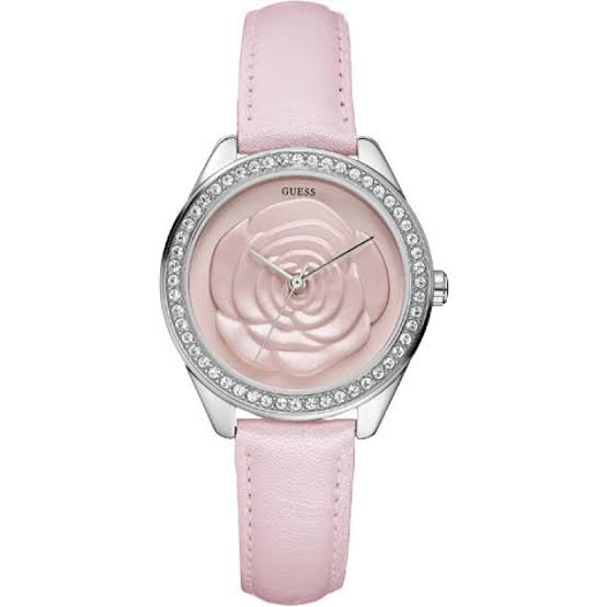 Guess Rosette Pink Dial Leather Strap Ladies Watch W75043L2