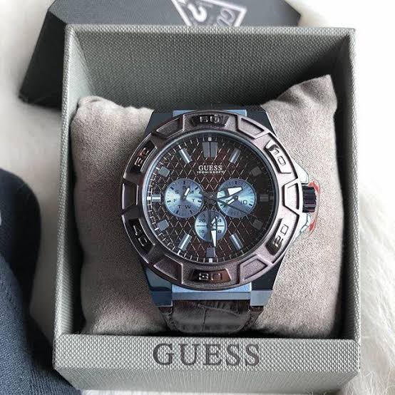 Guess Force Black Dial Leather Strap Men's Watch W0674G5