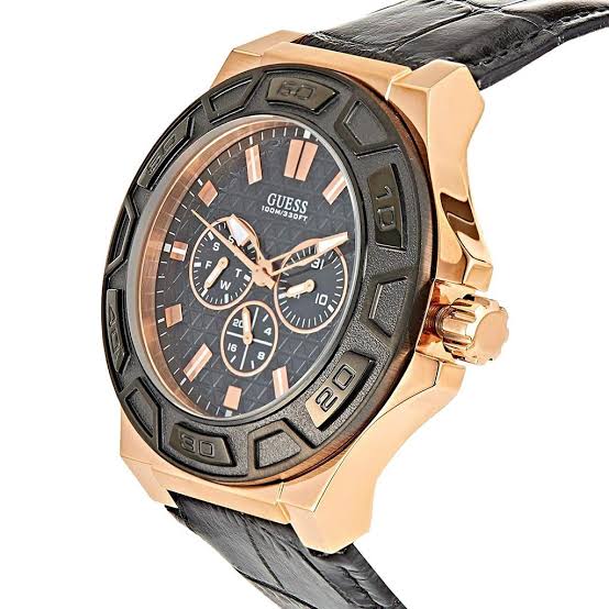 Guess Force Black Dial Leather Strap Men's Watch W0674G6