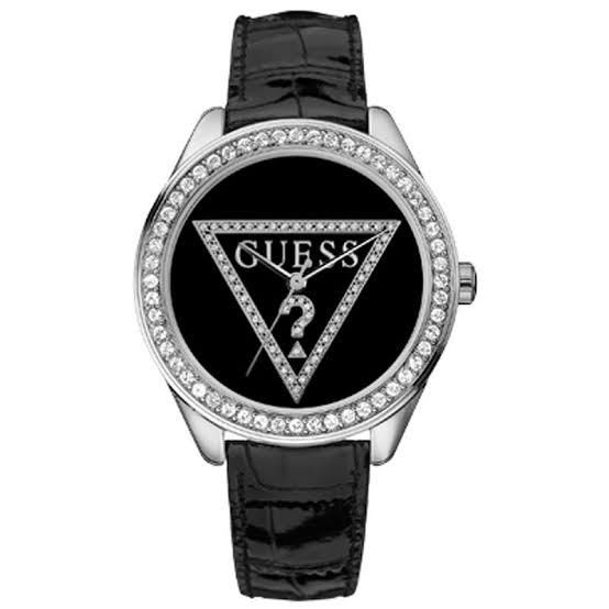 Guess Mini Triangle Black Dial Leather Strap Ladies Watch W65006L2